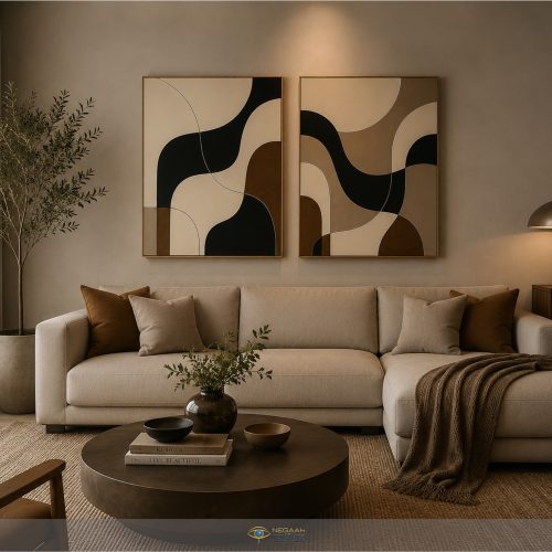 تابلو دکوراتیو مدرن دو تکه با طراحی آبستره هندسی